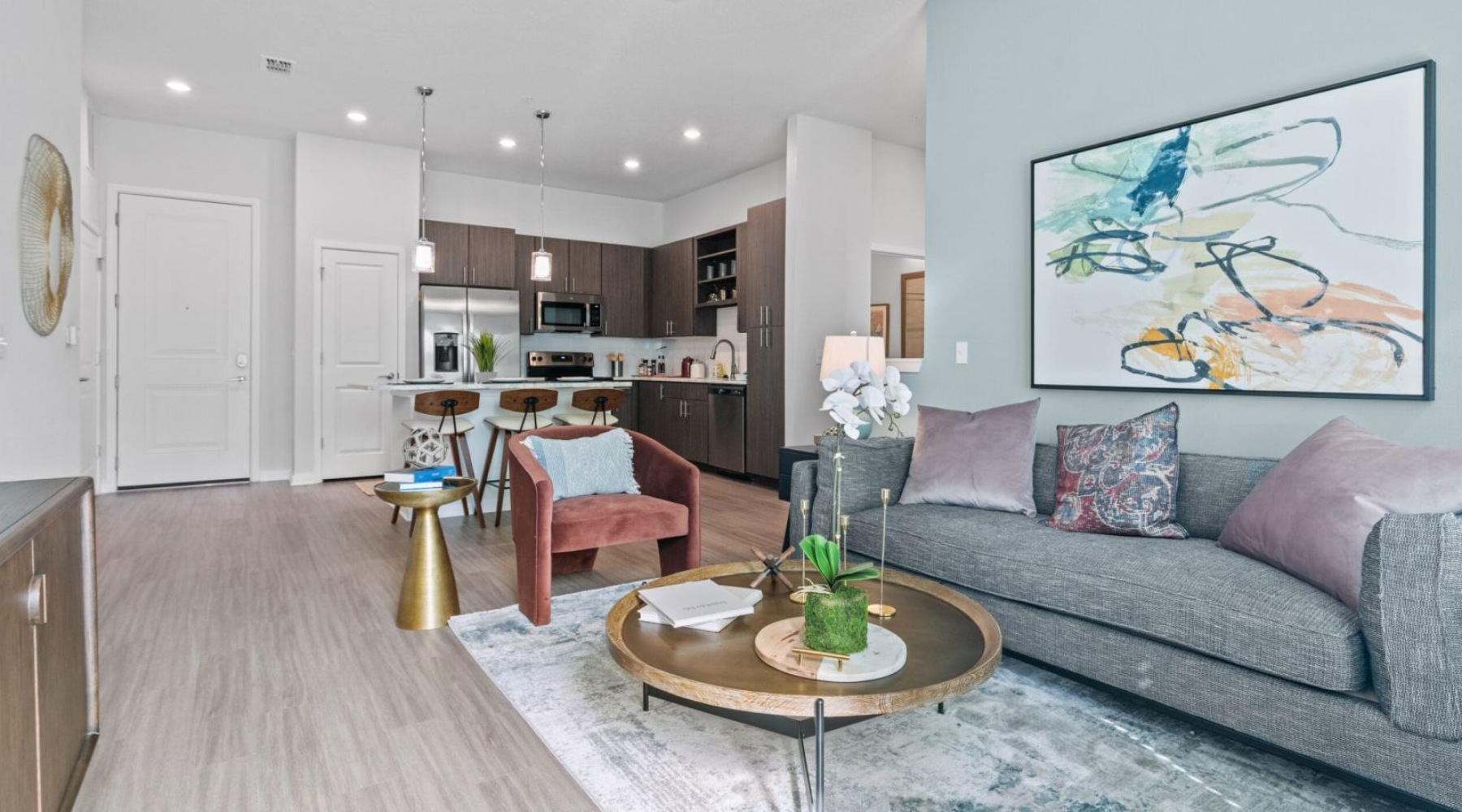 a living room with a couch and a coffee table