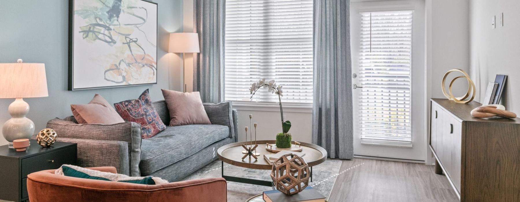 a living room with a couch and a coffee table